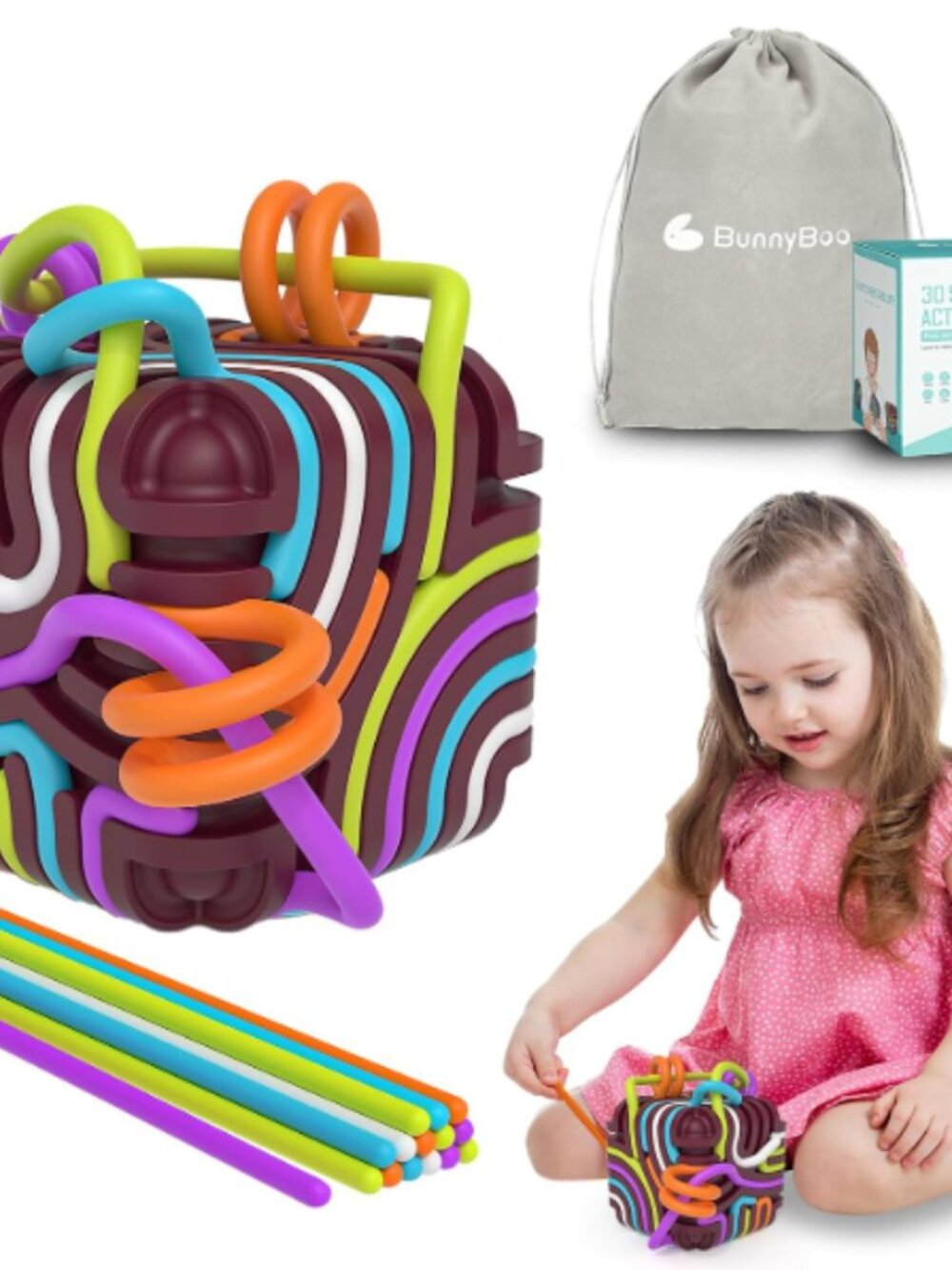 BunnyBoo Sensory Activity Board, 3D Silicone Toys for Kids
